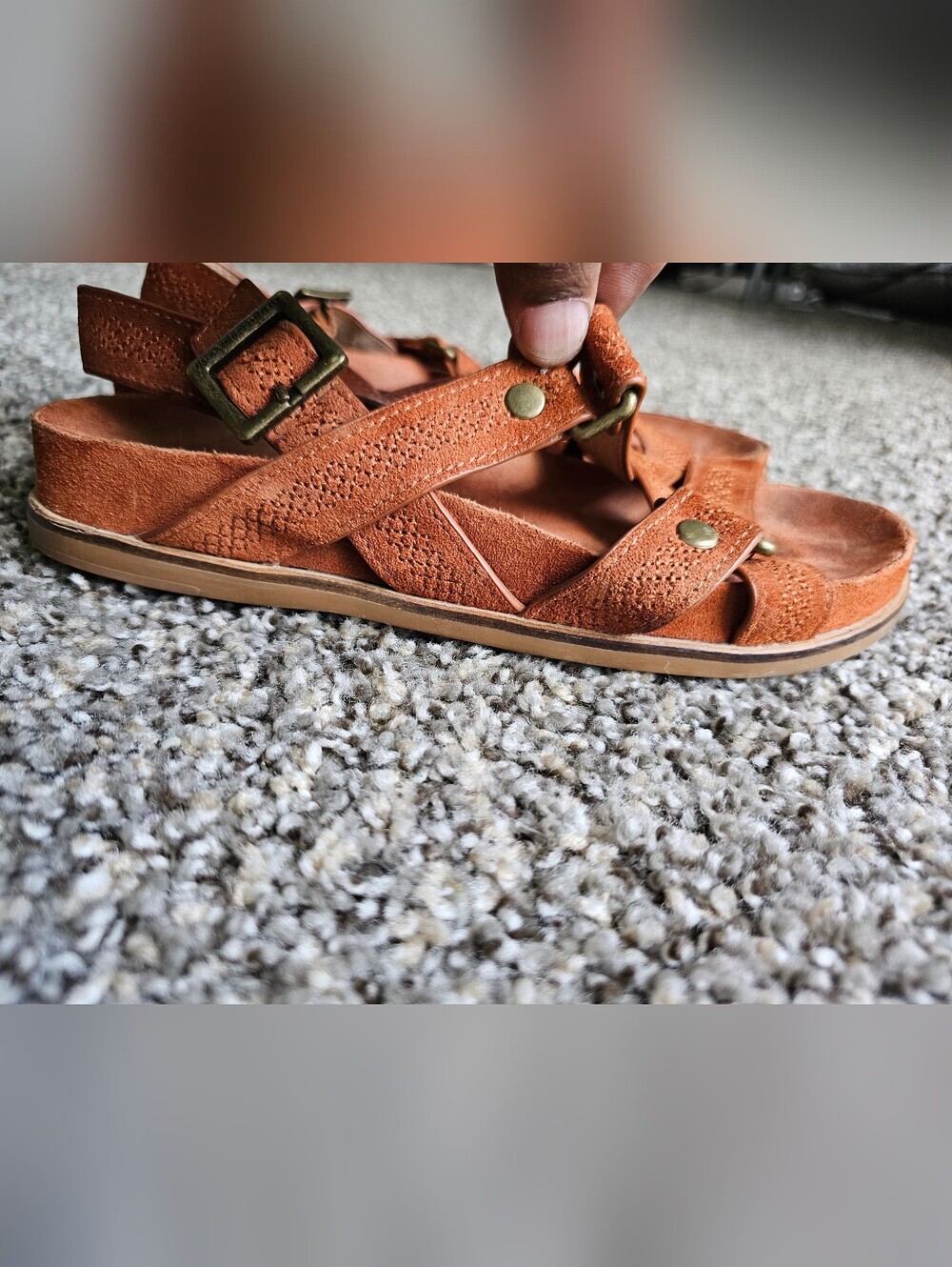 Kelsi Dagger Rust/Tan Suede Multi-Strap Studded Sandals - Picture 2 of 6